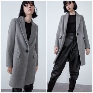 NEW Zara WOOL Blend Lapel Collar Button Closure Long Coat